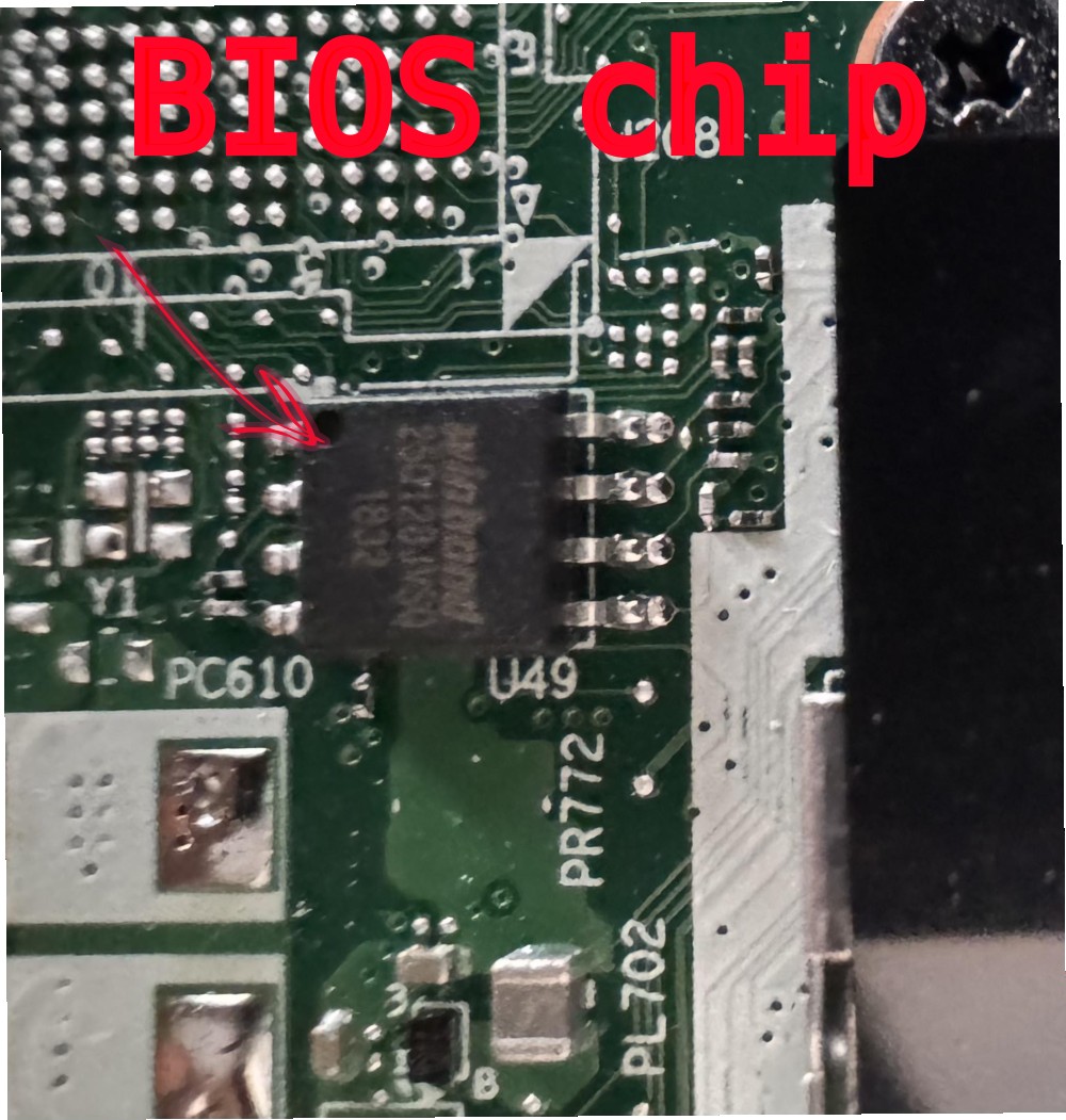 SPI BIOS flash chip closed view